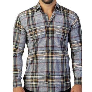 NWOT MACEOO Button-Shirt L Xperiencial Collection Fibonacci Check Paisley Multi